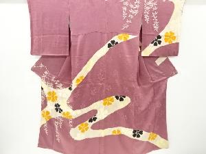 アンティーク　紋錦紗　花に柳模様三つ紋着物